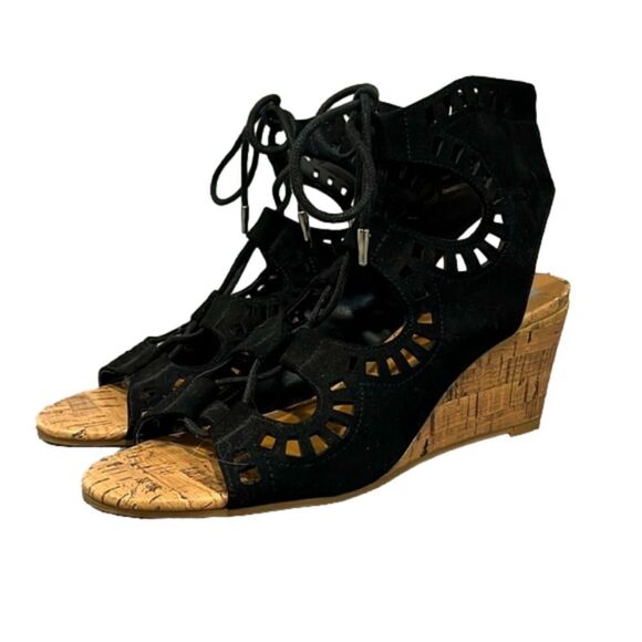Dolce Vita DV black felt-like wedges upper outsole handmade cork style sole 6.5 - Picture 1 of 7